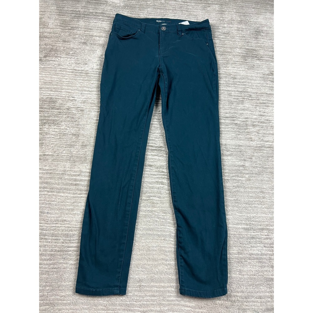Style & Co Pants Womens 8 Teal Green Curvy Skinny Leg Stretch Denim Mid Rise
